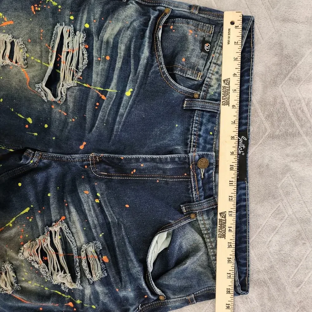 Switch Remarkable Paint Splatter Distressed Denim shorts 36